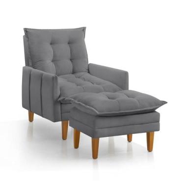 Imagem de Poltrona Khali Reclinável com Puff Madeira Maciça em Veludo - Mobilia 