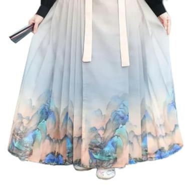 Imagem de Camisa preta montanha estampada com cara de cavalo saia Hanfu terno feminino fantasia cosplay Halloween vestido