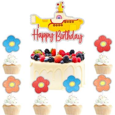 Imagem de Submarine Cake Topper Happy Birthday Band 7-Piece Set Decoration, Boys and Girls Birthday Party, Beatles Music Party Decoration