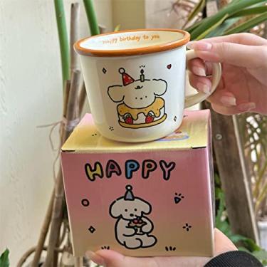 Imagem de Copos de café de presente de aniversário 350 ml cerâmica fofa reutilizável copo de viagem criativo chá cerveja água leite canecas de café da manhã originais