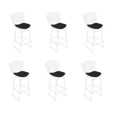 Imagem de Kit 6 Banquetas Bistrô Bertoia Branca D70 Com Assento Preto