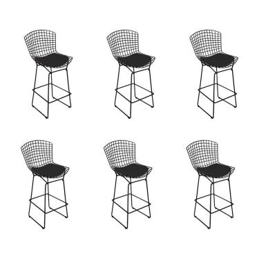 Imagem de Kit 6 Banquetas Bistrô Bertoia Preta D70 Com Assento Preto