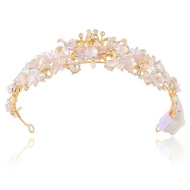 Imagem de Brishow Tiaras e coroas de casamento com flores modernas, tiara de strass para noivas, tiara de formatura de cristal para mulheres (ouro)