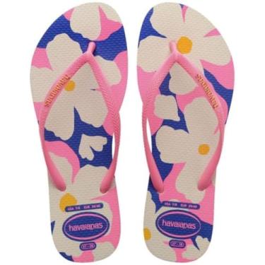 Imagem de Chinelo Havaianas Slim Visuals Floral Feminino (Bege, BR, Adulto, Faixa Numérico, M, 41, 42)