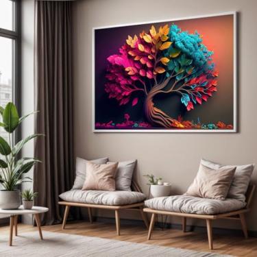 Imagem de Quadro com Moldura Sala Quarto Árvore Colorida Ipê Decorativo Horizontal Grande Hall