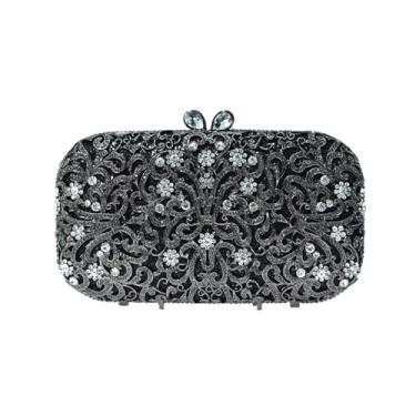 Imagem de HUANG ZHUANG Bolsa feminina de luxo com strass com glitter para festa e casamento, Preto