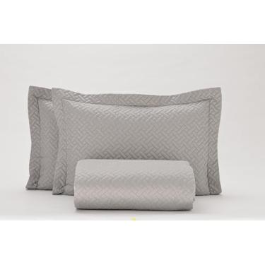 Imagem de COBRELEITO TRESSÊ 100% ALGODÃO CETIM 400 FIOS CINZA - CASAL 3 PÇS 220X240