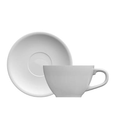 Imagem de Xícara e pires para cappuccino em porcelana, modelo Cafeteira Pró, Oval, 200 ml, Germer, Branco