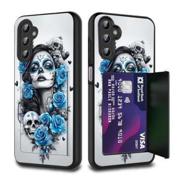 Imagem de FGDRFGRW Capa para carteira de cartão de crédito, camada dupla, híbrida, à prova de choque, proteção contra quedas com suporte, capa para Samsung Galaxy A16 5G 17.5 cm, Dia dos Mortos Sugar Skull