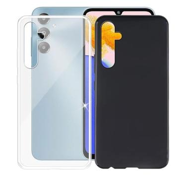 Imagem de Capa para Samsung Galaxy M14 4G SM-M145F/DS (6,7 polegadas), capa protetora de silicone macio preta, 1 peça + 1 peça capa protetora de telefone de borracha flexível transparente capa de TPU para