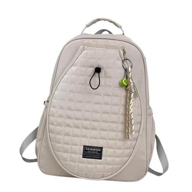 Imagem de UGPLM Bolsa de tênis acolchoada para mulheres e homens, organizador de grande capacidade, alças de ombro ajustáveis, capa para raquete com compartimento, Bege com Pingente