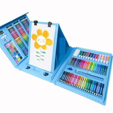Imagem de DLUCKY 208 peças de materiais de arte, kit de arte de desenho para adultos, conjunto de arte com cavalete dupla face, pastéis a óleo, giz de cera, lápis de cor, canetas de aquarela, presente para