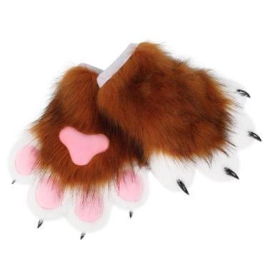 Imagem de Luvas HAOAN, pele sintética, raposa, patas de gato, fantasia de cospla