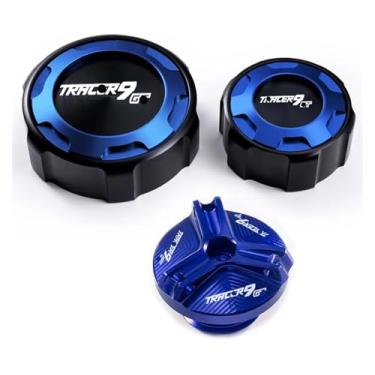 Imagem de Acessórios Tampas de tanque de fluido de freio dianteiro e traseiro, tampa de reservatório, tampa de enchimento compatível com Y&AMAHA Tracer9 Gt Tracer 9 Gt TRCAER9GT (três azuis)