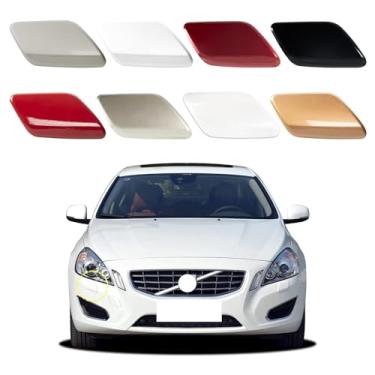 Imagem de Goholy Capa de arruela de farol de para-choque dianteiro de carro compatível com Volvo V60 S60 2011 2012 2013 Capa de bico de arruela de farol 39802681 39802699 Capa de spray de água branca pérola