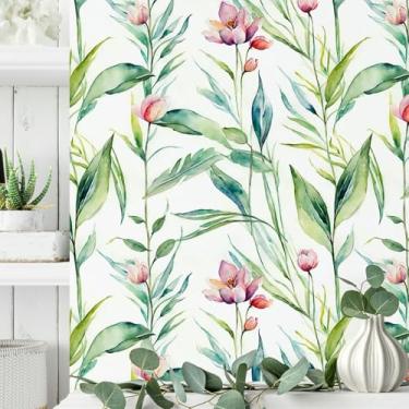 Imagem de ESSMOKO Papel de parede novo flor oleandro chinês PVC impermeável papel de parede autoadesivo quarto sala de estar fundo decoração adesivo verde 45 * 300 cm