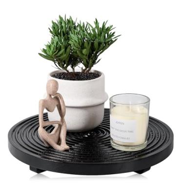 Imagem de Bandeja decorativa redonda para decoração de banheiro, suporte de madeira, organizador de bancada de cozinha para perfume, vela, planta, 30 cm, preto