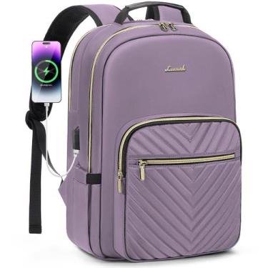 Imagem de Mochila para laptop LOVEVOOK para mulheres de 15,6" impermeável roxa t