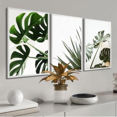 Imagem de Kit 3 Quadros Decorativos Folhagem Verde Costela De Adão Decoração Moderna Quarto Sala Casa ComMoldura