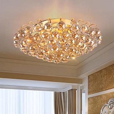 Imagem de Luminária de lustre, luminária de teto contemporânea, luminária de cristal para sala de estar, luzes para casa, luminárias de teto, iluminação de lustre (cor: dourado, tamanho: D30cm)