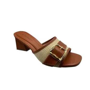 Imagem de Tamanco Mule Feminino Salto Bloco Fivela Palha Bebecê T5260-076 (Caramelo, BR, Adulto, Numérico, 36)