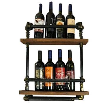 Imagem de FKJLUN Rack de vinho de bancada americano retro tubo de água rack de vinho de cabeça para baixo suporte de copo decoração de parede rack de armazenamento de vinho suporte de exibição de bar doméstico