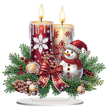 Imagem de Kits de pintura de arte de diamante de mesa para adultos, vela de Natal, boneco de neve, diamante, enfeite de mesa para adultos e crianças, diamantes em pé em forma especial para decoração de casa