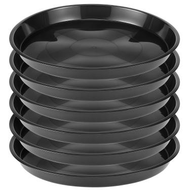 Imagem de QWORK Pires de plantas de 30,5 cm, pacote com 6 bandejas redondas de plástico para vasos, tigelas de prato de jardim, bandejas para plantador, preto