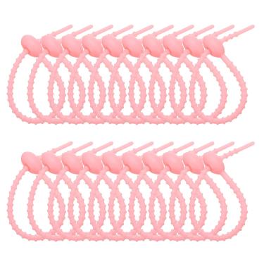 Imagem de PATIKIL Abraçadeiras de silicone de 15,2 cm, 20 peças de borracha reutilizáveis com zíper organizador para casa, escritório, cozinha, sacos de alimentos, fios, clipe ajustável, rosa