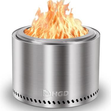 Imagem de HGD Fogueira sem fumaça de 49,5 cm ao ar livre, fogueira a lenha de aço inoxidável com combustão secundária, fogão de quintal para jardim, churrasco e fogueira