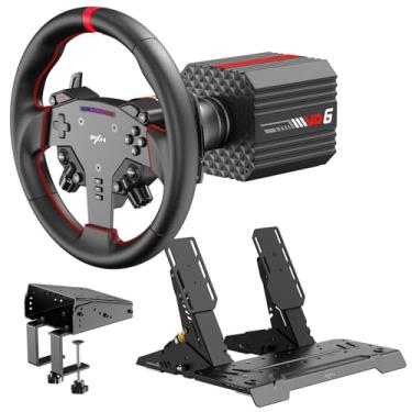 Imagem de PXN VD6 Bundle: PC Steering Wheel and Pedals – 6 Nm Direct Drive Servo Motor Base, W AS Racing Wheel, Hall Effect 3-Pedal Set, and Table Clamp – Professional Sim Racing Setup for Windows PC (7–11)
