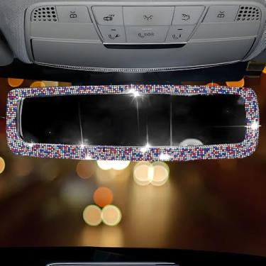 Imagem de Clipe de espelho retrovisor de carro com strass brilhante diamante brilhante acessórios decorativos interiores universais para mulheres e homens (multicolorido)
