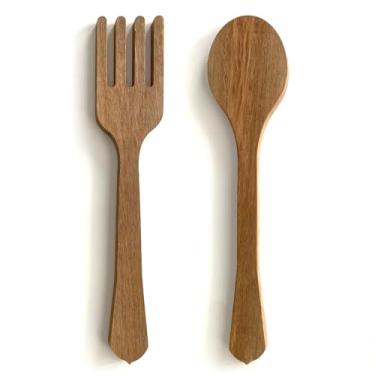 Imagem de Conjunto Garfo e Colher Decorativos Artesanais Madeira Maciça Diversos Tamanhos Decoração (Sem Verniz, 50cm)