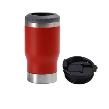 Imagem de Copo Térmico 4 em 1 Aço Inoxidável Isolado a Vácuo Caneca Porta Latas Fina Padrão 355ml Long Neck Termocooler com Tampa e Abridor de Garrafas (Vermelho)
