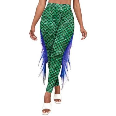 Imagem de Leggings coloridas, cosplayer Mermaid Yoga Print, femininas, tamanho g