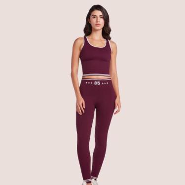 Imagem de Legging Plié Sem Costura Feminina Cintura Dupla Confortável, Vinho, G