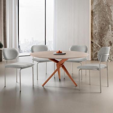 Imagem de Sala de Jantar Mesa Ballare Tampo 135cm Texturizado com 4 Cadeiras Marchezine Moderna M...