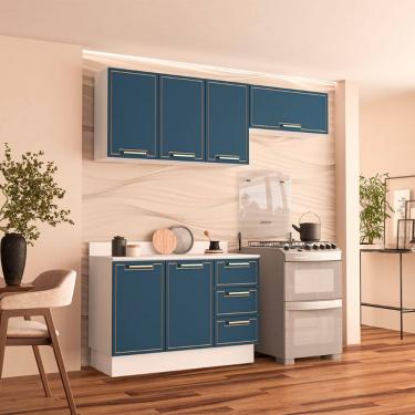 Imagem de Cozinha Compacta 250093 3 Peças Amara Branco Azul Politorno Móveis