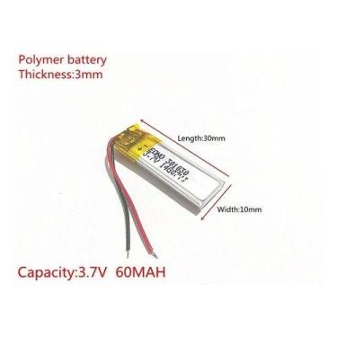 Imagem de Bateria 60 Mah 3,7v Tamanho:  3mm X 10mm X 30mm - bgb