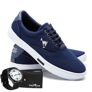 Imagem de Kit Sapatênis Lona com Relógio e Carteira Masculino Casual - Polo Joy,