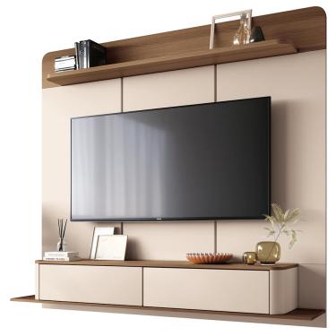 Imagem de Painel Para TV 70 Pol Bancada Suspensa Orgânica Cheri B01 Off White Castanho - Lyam Decor