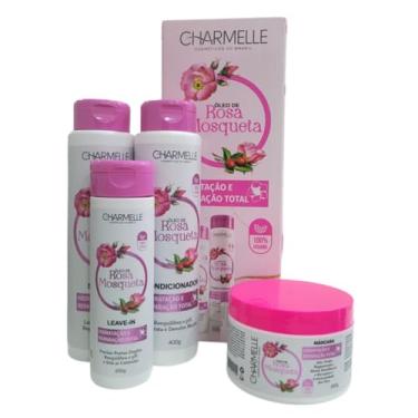 Imagem de Charmelle Kit Rosa Mosqueta, Shampoo 400ml, Condicionador 400ml, Máscara 300ml, Leave-in 200ml
