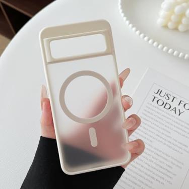 Imagem de ZCDAYE Capa para Google Pixel 8A compatível com Magsafe, capa de telefone transparente fosca à prova de choque anti-impressão digital para Google Pixel 8A (6,1 polegadas), branca