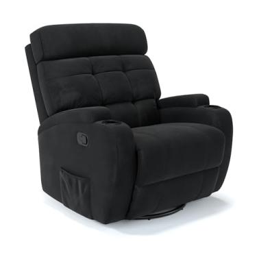 Imagem de Poltrona do Papai Reclinável Manual Com base Giratória e Balanço em Suede (Preto)