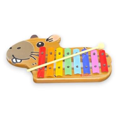 Imagem de Metalofone Infantil Vibratom 8 Teclas de Aço Coloridas – 440Hz, Escala C6–C7, Base em Pinus, Tinta/Verniz à Base de Água, +3 Anos, Acompanha Baqueta ABS