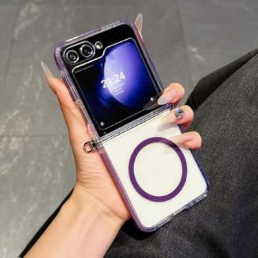 Imagem de Capa magnética transparente à prova de choque para Samsung Galaxy Z Flip6 (roxa)