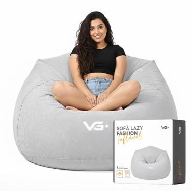 Imagem de Poltrona Inflável Puff Lazy Fashion Aveludado Assento Pufe VG Plus Cinza