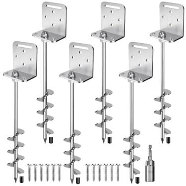 Imagem de Insaga Âncoras de aterramento de 61 cm Parafuso em Âncora de Terra Resistente 10 mm Aço Sólido com Suporte L para Trampolim Mobile Home Swing Conjunto de Estacas de Barraca de Garagem, Lâmina Helix de