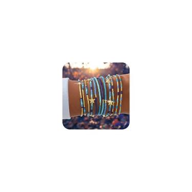 Imagem de SHINUS BOHO Conjunto de 12 peças de pulseiras com contas banhadas a ouro para mulheres, elástico, empilhável, boêmio, contas coloridas, bola, joias, amizade, verão, outono, dia de Natal, uso diário