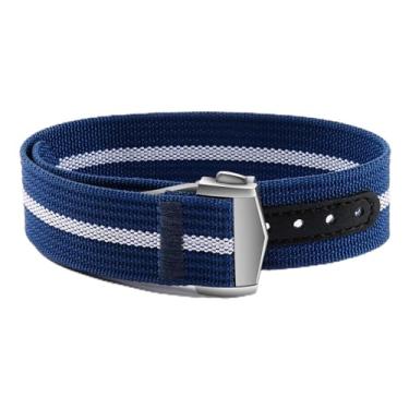Imagem de ULLCHRO Pulseira de relógio de nylon de 20 mm e 22 mm de substituição de passagem única NATO, respirável, militar, para homens, pulseiras elásticas macias, Azul e branco, 20mm